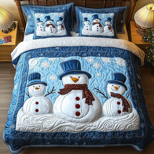 Tis The Season to Sparkle quilted 3-piece bedding set on a made bed with two matching pillow shams