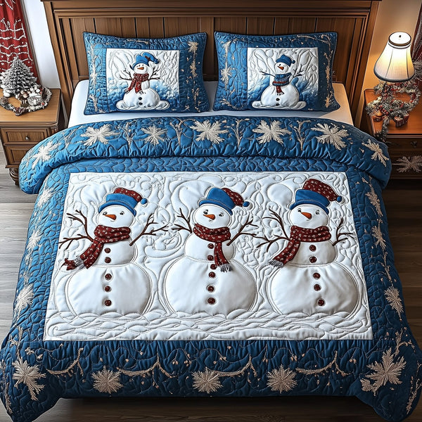 Tis The Season to Sparkle quilted 3-piece bedding set on a made bed with two matching pillow shams