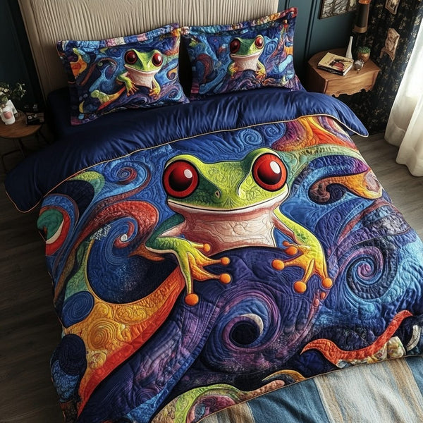 Toadstool Whisper quilted 3-piece bedding set on a made bed with two matching pillow shams
