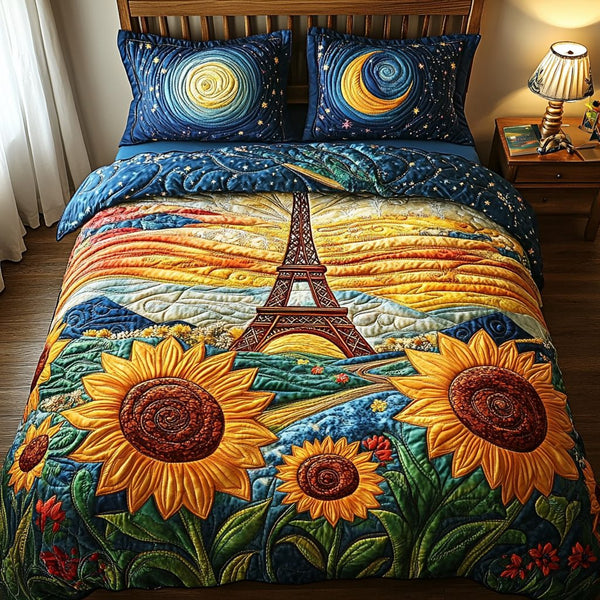 Tower Bliss quilted 3-piece bedding set on a made bed with two matching pillow shams
