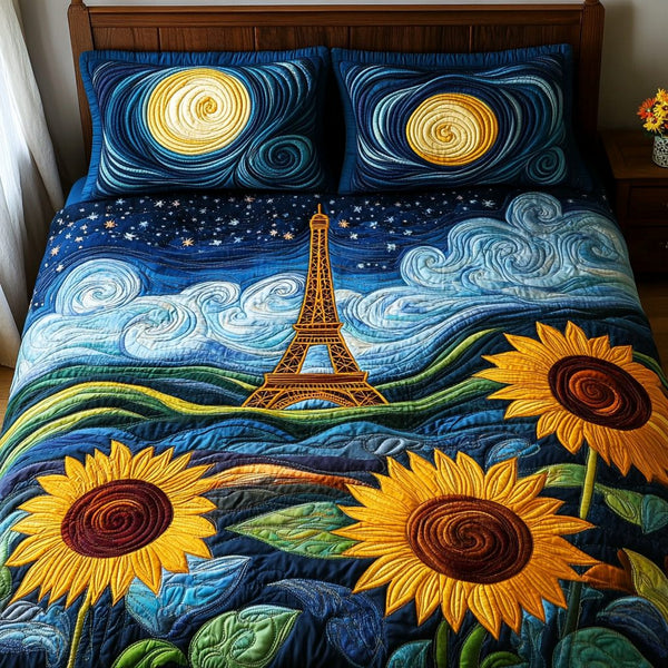 Tower Magic quilted 3-piece bedding set on a made bed with two matching pillow shams