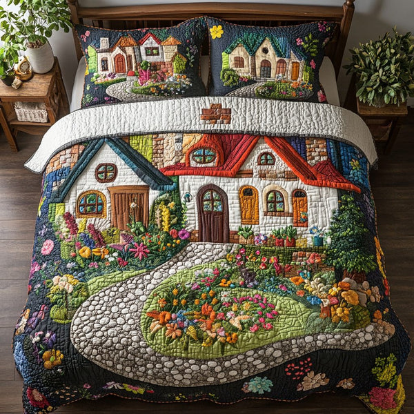 Town Breeze quilted 3-piece bedding set on a made bed with two matching pillow shams