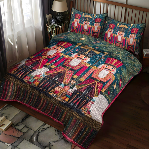 Toy Kingdom Delight quilted 3-piece bedding set on a made bed with two matching pillow shams