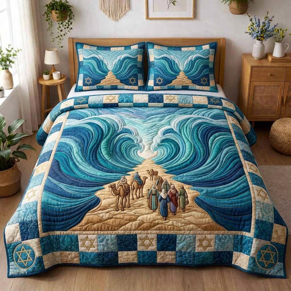 Tradition Light quilted 3-piece bedding set on a made bed with two matching pillow shams