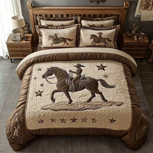 Trail Blossom quilted 3-piece bedding set on a made bed with two matching pillow shams