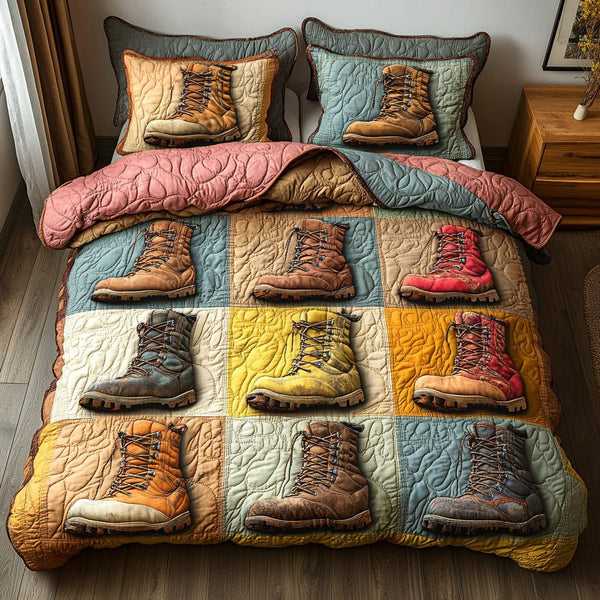 Trailblazer quilted 3-piece bedding set on a made bed with two matching pillow shams