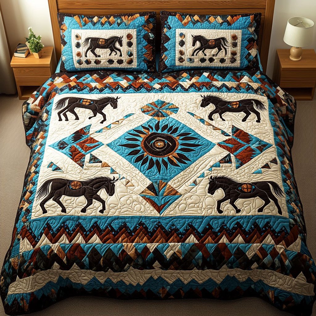 Trailblazer quilted 3-piece bedding set on a made bed with two matching pillow shams
