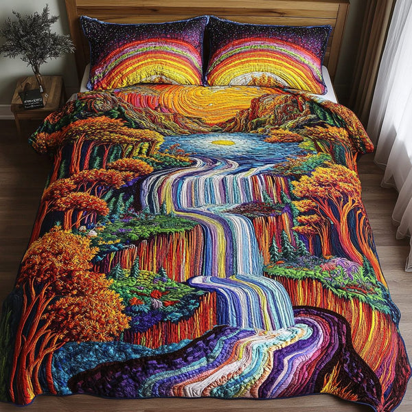 Tranquil Flow quilted 3-piece bedding set on a made bed with two matching pillow shams