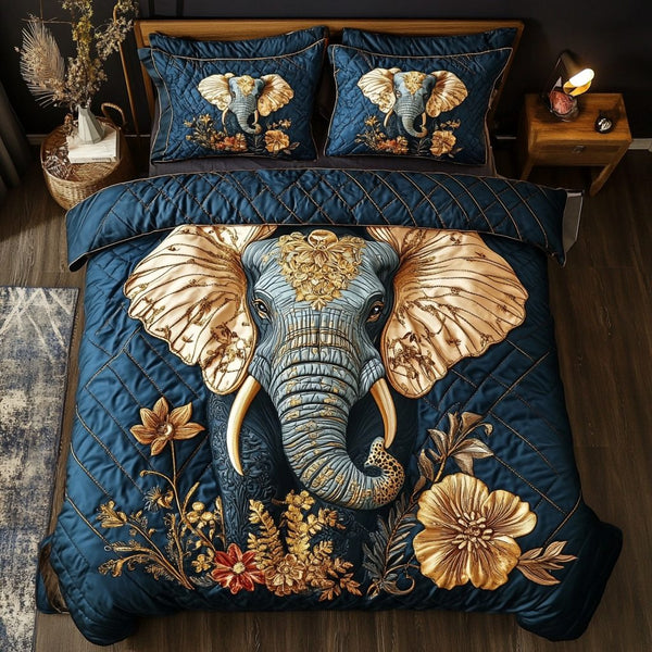 Tranquil Tusk quilted 3-piece bedding set on a made bed with two matching pillow shams
