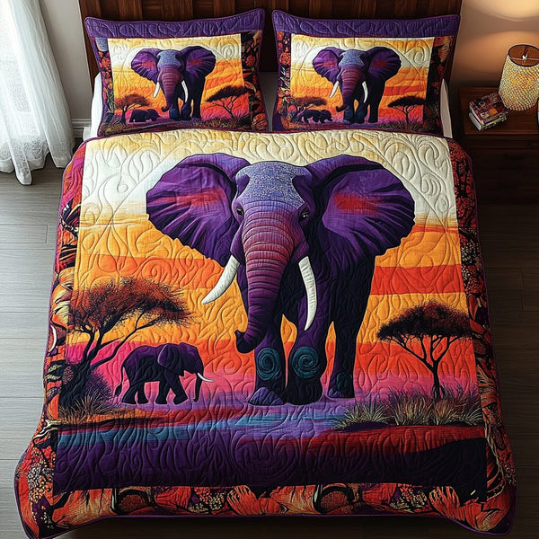 Tranquil Tusk quilted 3-piece bedding set on a made bed with two matching pillow shams