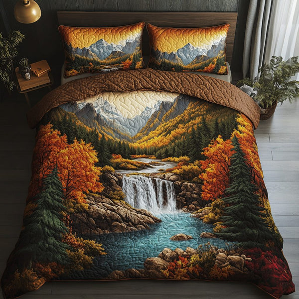 Tranquil Waters quilted 3-piece bedding set on a made bed with two matching pillow shams