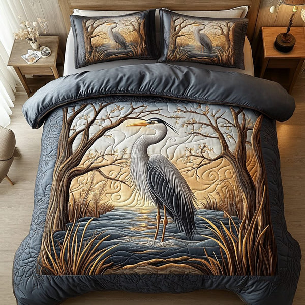 Tranquil Waters quilted 3-piece bedding set on a made bed with two matching pillow shams