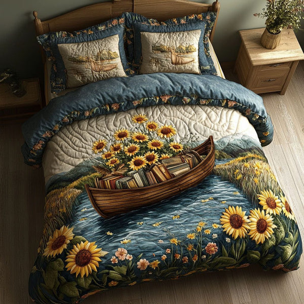Tranquil Waterscape quilted 3-piece bedding set on a made bed with two matching pillow shams