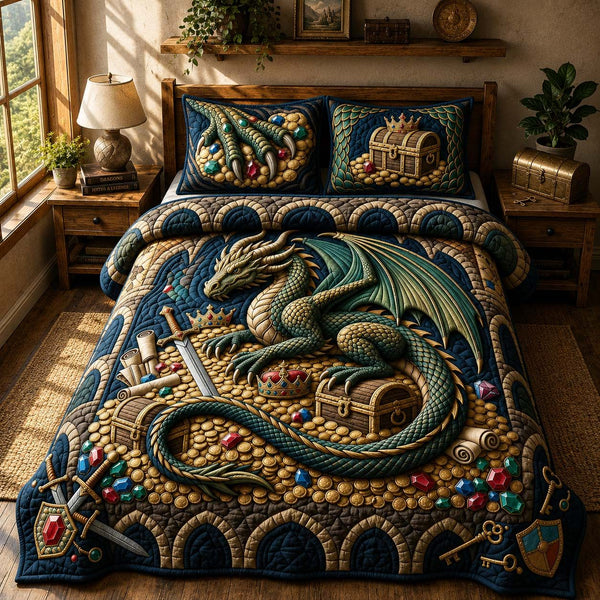 Treasure Keeper quilted 3-piece bedding set on a made bed with two matching pillow shams