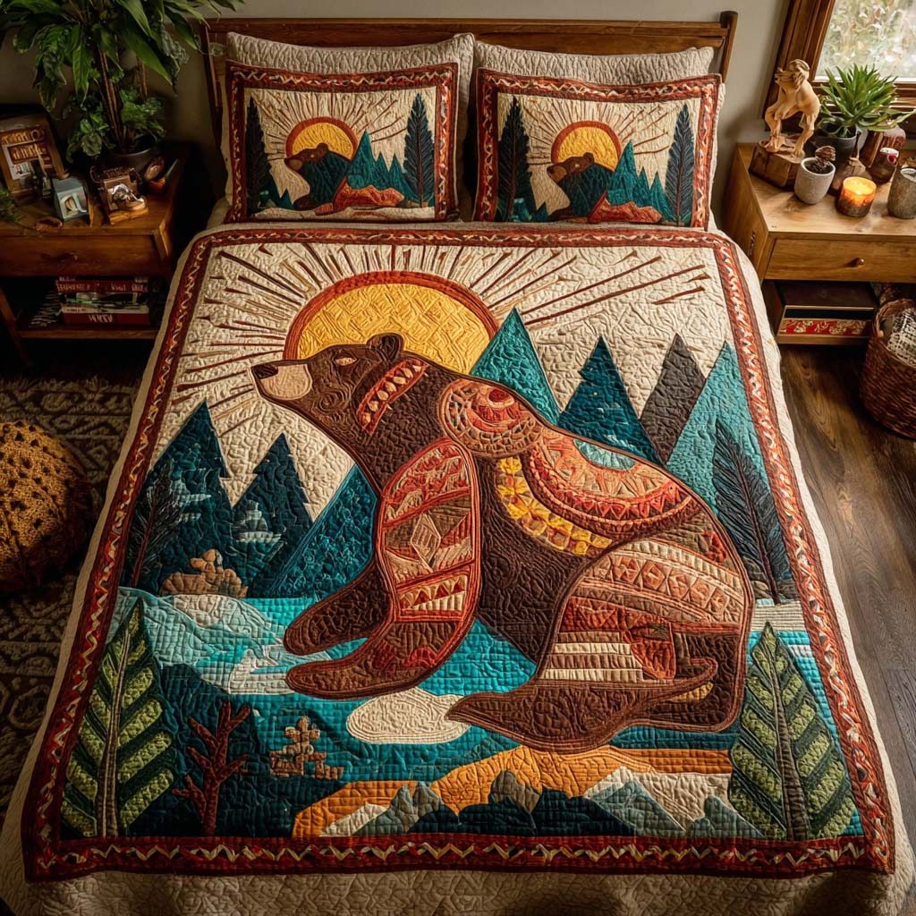 Tribal Claw quilted 3-piece bedding set on a made bed with two matching pillow shams