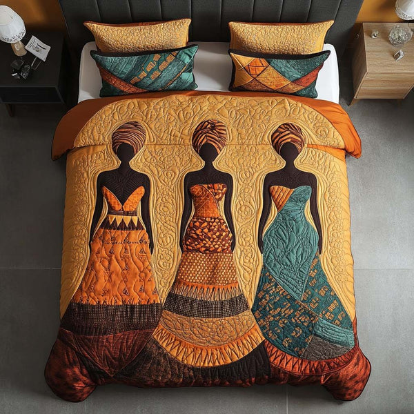 Tribal Radiance quilted 3-piece bedding set on a made bed with two matching pillow shams