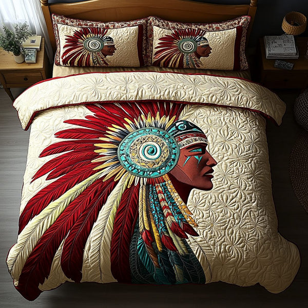 Tribal Spirit quilted 3-piece bedding set on a made bed with two matching pillow shams