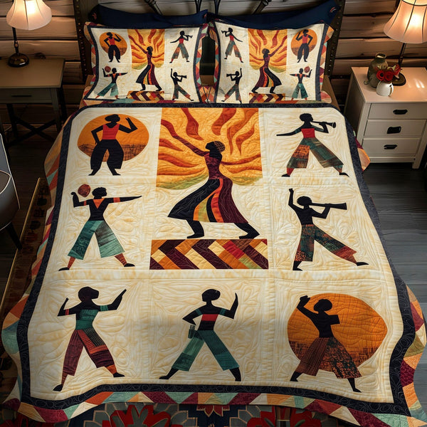 Tribal Spirit quilted 3-piece bedding set on a made bed with two matching pillow shams