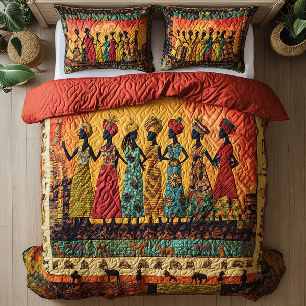 Tribal Threads quilted 3-piece bedding set on a made bed with two matching pillow shams
