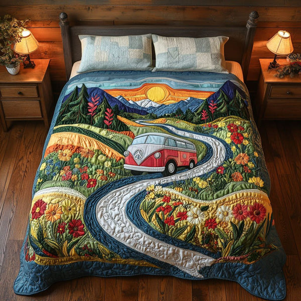 Trippy Tennessee Drive quilted 3-piece bedding set on a made bed with two matching pillow shams
