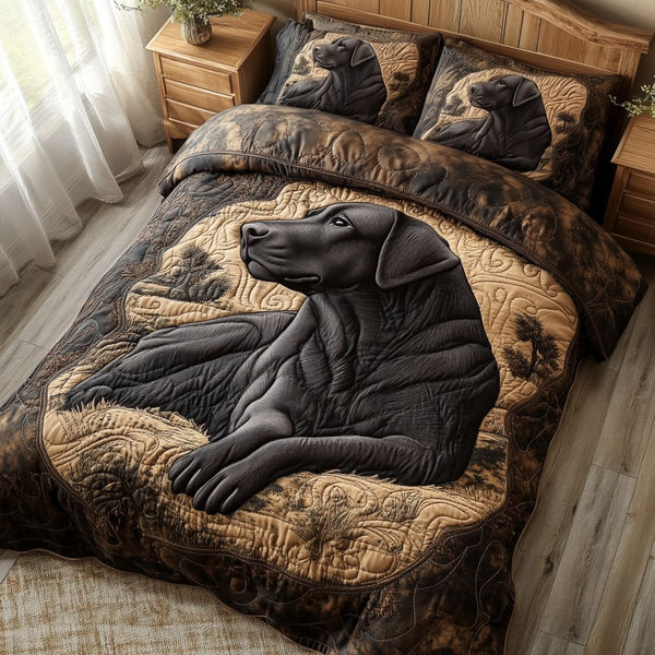 True Labrador quilted 3-piece bedding set on a made bed with two matching pillow shams
