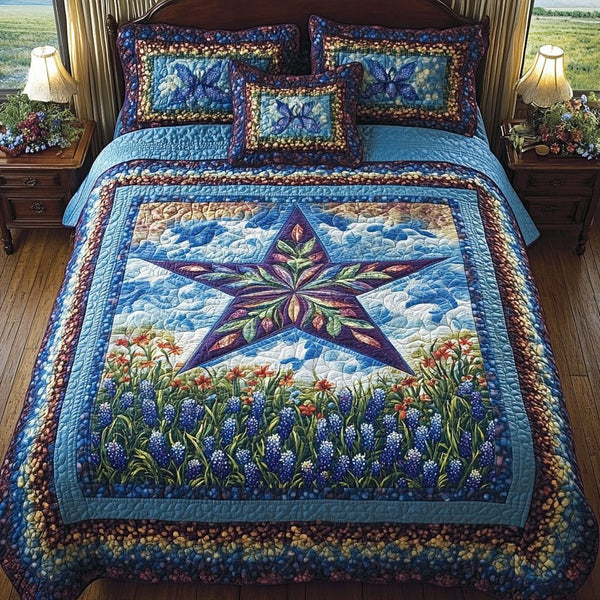 True North quilted 3-piece bedding set on a made bed with two matching pillow shams