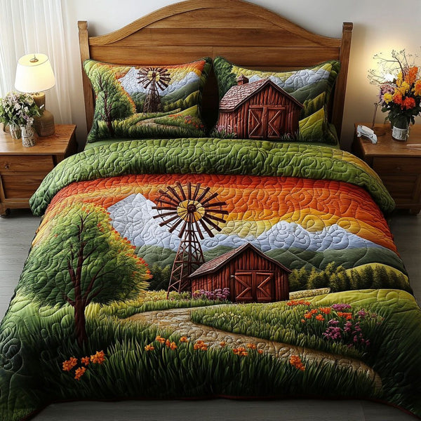 Tulip Breeze quilted 3-piece bedding set on a made bed with two matching pillow shams