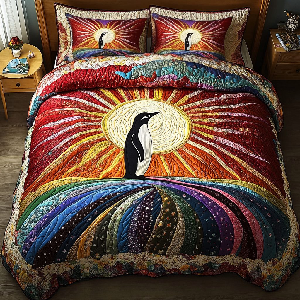 Tuxedo Charm quilted 3-piece bedding set on a made bed with two matching pillow shams