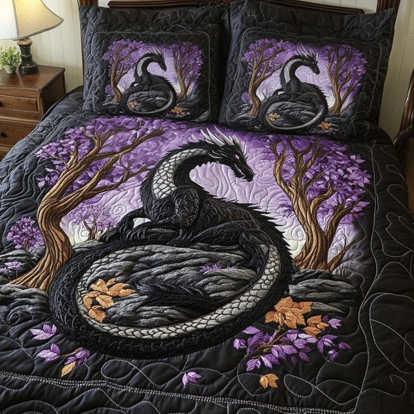 Twilight Beast quilted 3-piece bedding set on a made bed with two matching pillow shams
