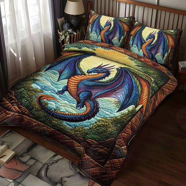 Twilight Blaze quilted 3-piece bedding set on a made bed with two matching pillow shams