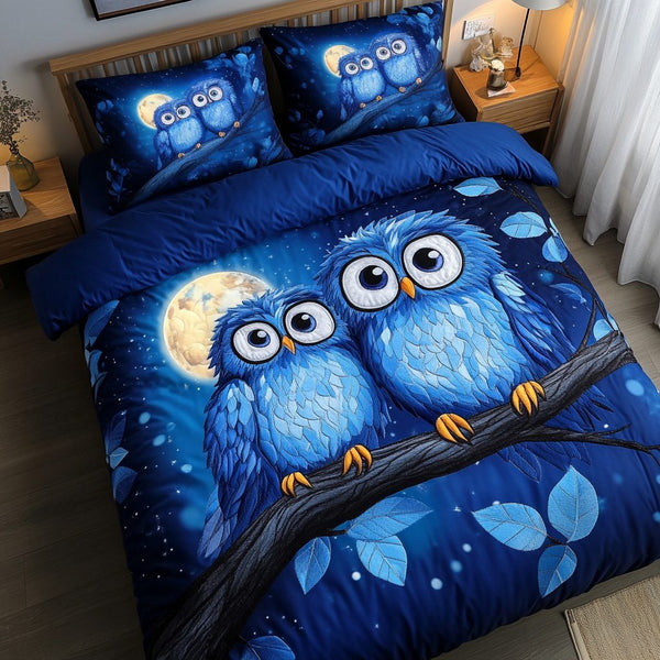 Twilight Companions quilted 3-piece bedding set on a made bed with two matching pillow shams