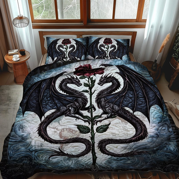Twilight Embrace quilted 3-piece bedding set on a made bed with two matching pillow shams