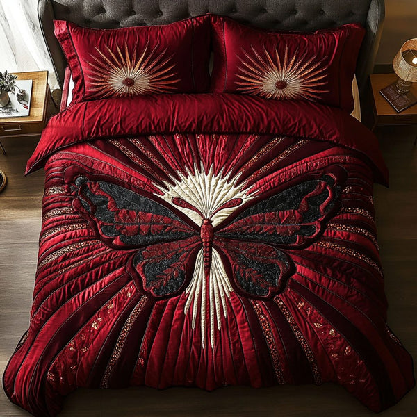 Twilight Flight quilted 3-piece bedding set on a made bed with two matching pillow shams