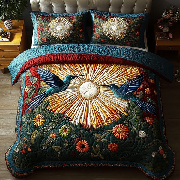 Twilight Flutter quilted 3-piece bedding set on a made bed with two matching pillow shams