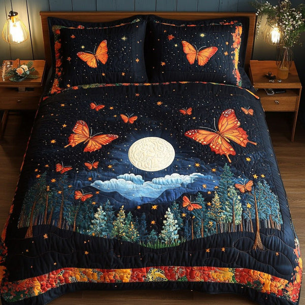 Twilight Flutter quilted 3-piece bedding set on a made bed with two matching pillow shams