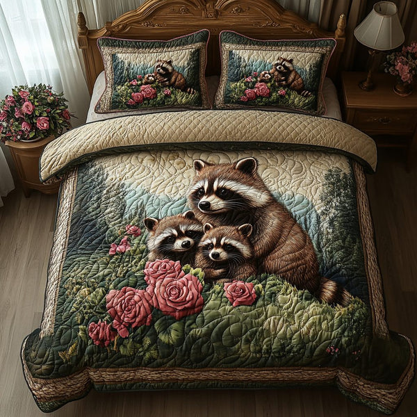 Twilight Forager quilted 3-piece bedding set on a made bed with two matching pillow shams