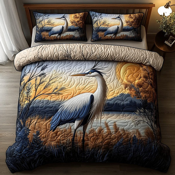 Twilight Grace quilted 3-piece bedding set on a made bed with two matching pillow shams