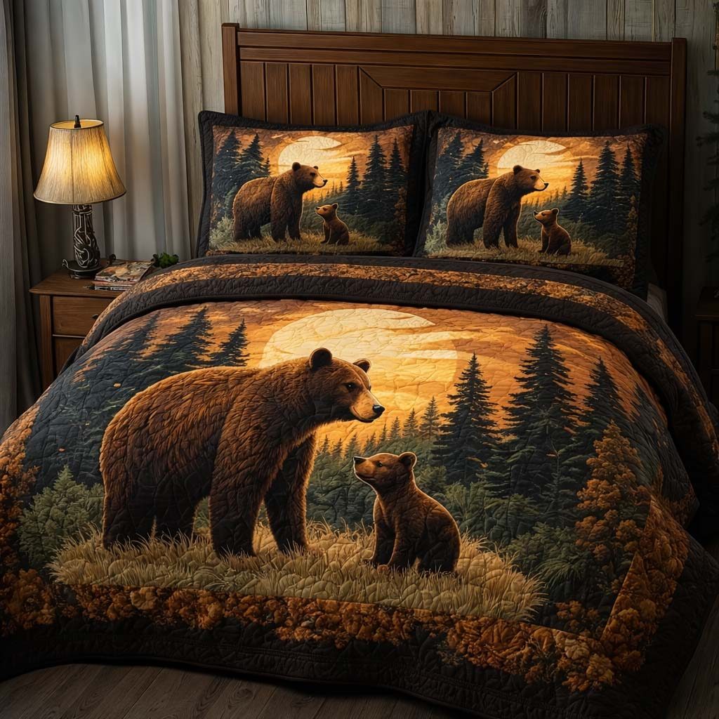 Twilight Guard quilted 3-piece bedding set on a made bed with two matching pillow shams