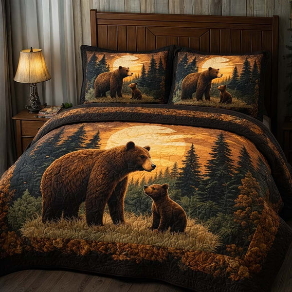 Twilight Guard quilted 3-piece bedding set on a made bed with two matching pillow shams