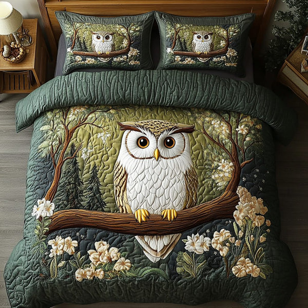 Twilight Nest quilted 3-piece bedding set on a made bed with two matching pillow shams