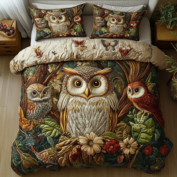 Twilight Nest quilted 3-piece bedding set on a made bed with two matching pillow shams