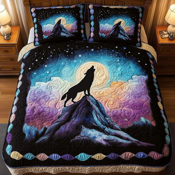 Twilight Peak quilted 3-piece bedding set on a made bed with two matching pillow shams