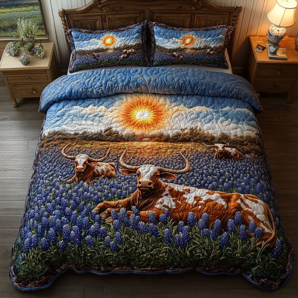 Twilight Range quilted 3-piece bedding set on a made bed with two matching pillow shams