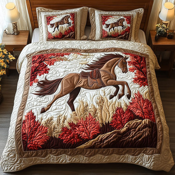 Twilight Run quilted 3-piece bedding set on a made bed with two matching pillow shams