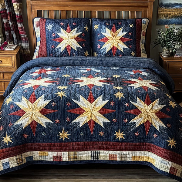 Twilight Shine quilted 3-piece bedding set on a made bed with two matching pillow shams