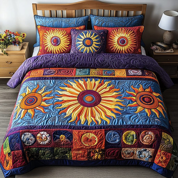 Twilight Solar quilted 3-piece bedding set on a made bed with two matching pillow shams