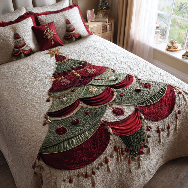 Twilight Spruce quilted 3-piece bedding set on a made bed with two matching pillow shams