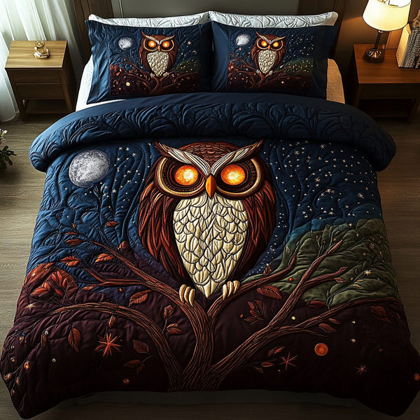 Twilight Watcher quilted 3-piece bedding set on a made bed with two matching pillow shams
