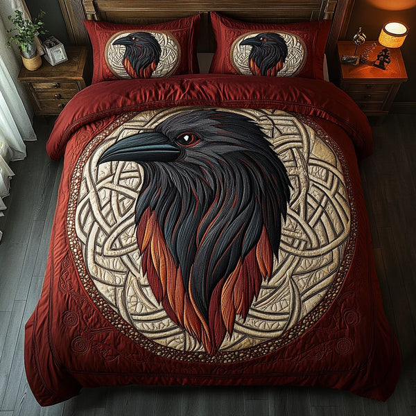Twilight Watcher quilted 3-piece bedding set on a made bed with two matching pillow shams
