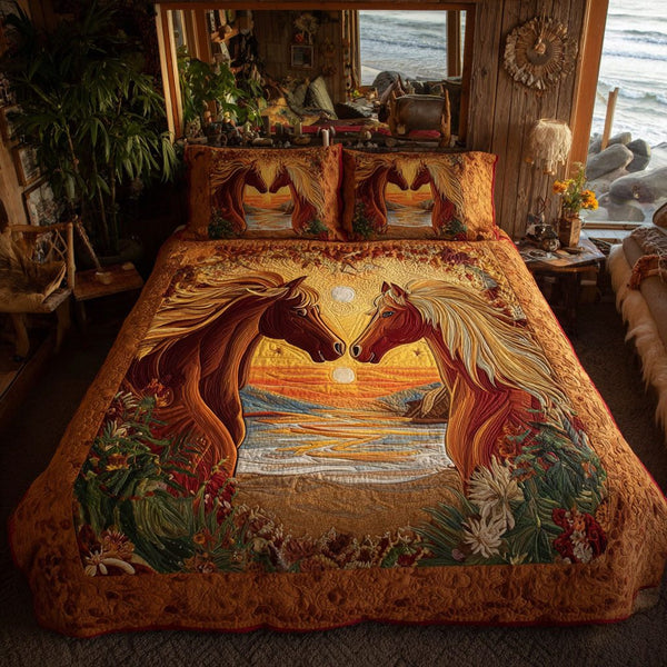 Twilight Wild Embrace quilted 3-piece bedding set on a made bed with two matching pillow shams